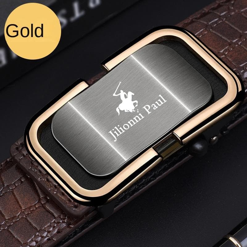 Men's Leather Belt Automatic Buckle Cattlehide Leather Fashion Business Elite Men's Pants Belt Versatile Casual Crocodile Pattern Belt 130cm