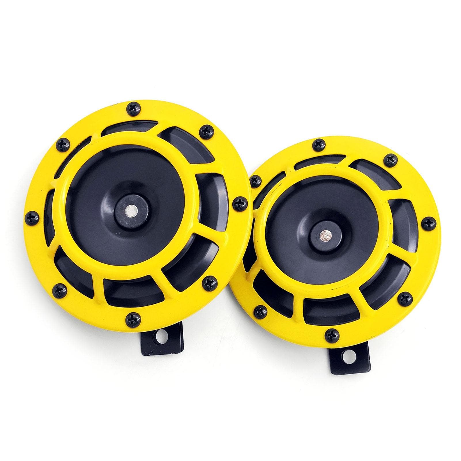 2Pcs 125mm 12V Electric Car Horn Super Loud High Tone/Low Tone Twin Horn Kit with Protective Grill yellow