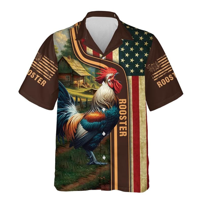 Funny Cartoon Chicken Graphic Shirts For Men Clothes Casual Hawaiian Rooster Beach Shirt Aloha Button Clothing Eggs Short Sleeve S