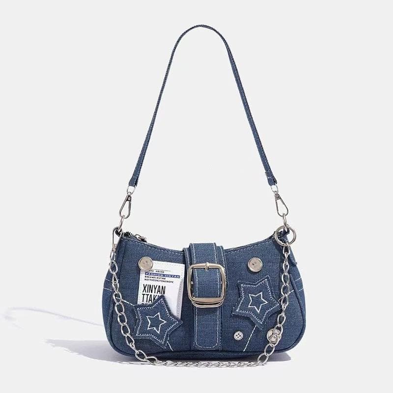 Small Design Trend Jeans Underarm Bag Women's New Cross-Shoulder Bag Shoulder Canvas Fashion Chain Bag 23x7x13cm blue