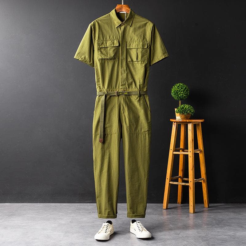 Large Size Men's and Women's Summer Fashion Casual Short Sleeve Jumpsuit L green