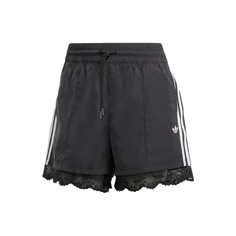 Adidas Originals Lace Trim 3-Stripes Shorts With Drawstring Women Bottoms Black II5605 S