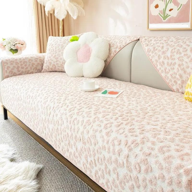 Plush Leopard Print Sofa Cushion Winter Thick Anti Slip Sofa Towel Pillowcase High End L-shaped Sofa Full Coverage Dust Cover 70x70cm 1pcs