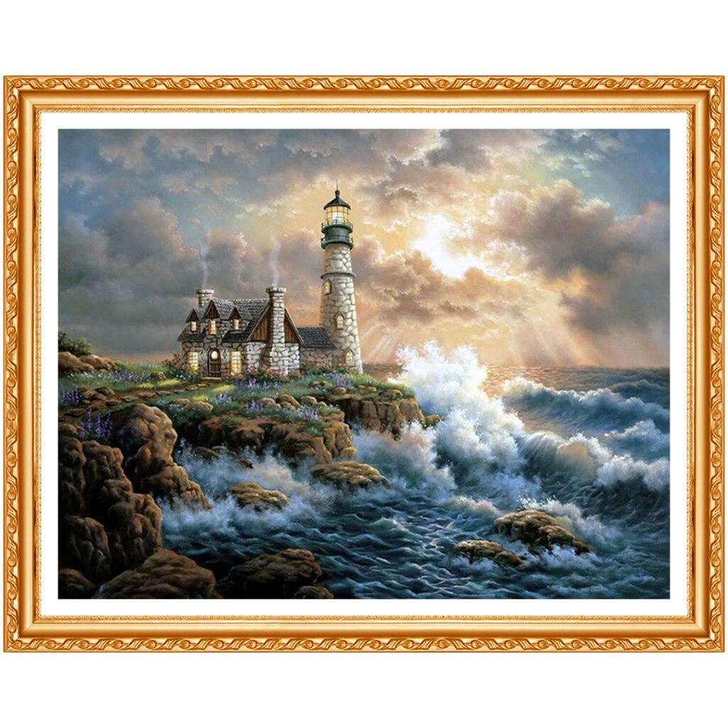 Diamond Painting Cross Stitch 5D Diamond Set Full Diamond Embroidery Handmade Needlework Lighthouse 20X30CM