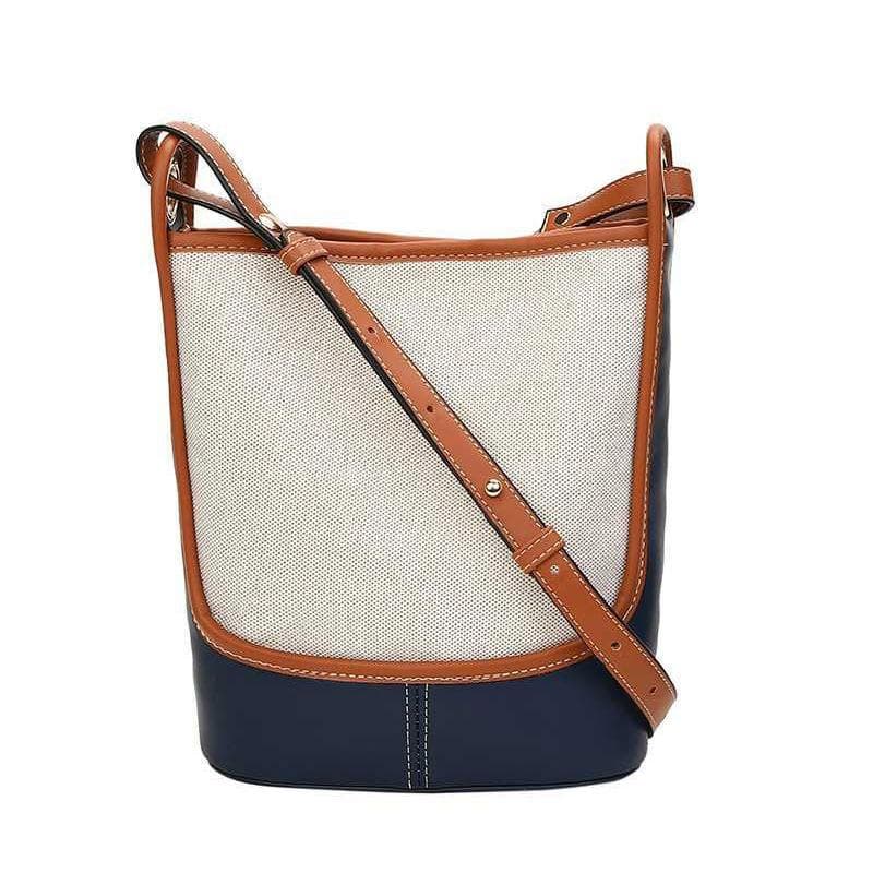 Canvas Bag, Women's High-end Feel, Color-blocking and Color-blocking Crossbody Bucket Bag, Fashionable Large-capacity Single-shoulder Bag