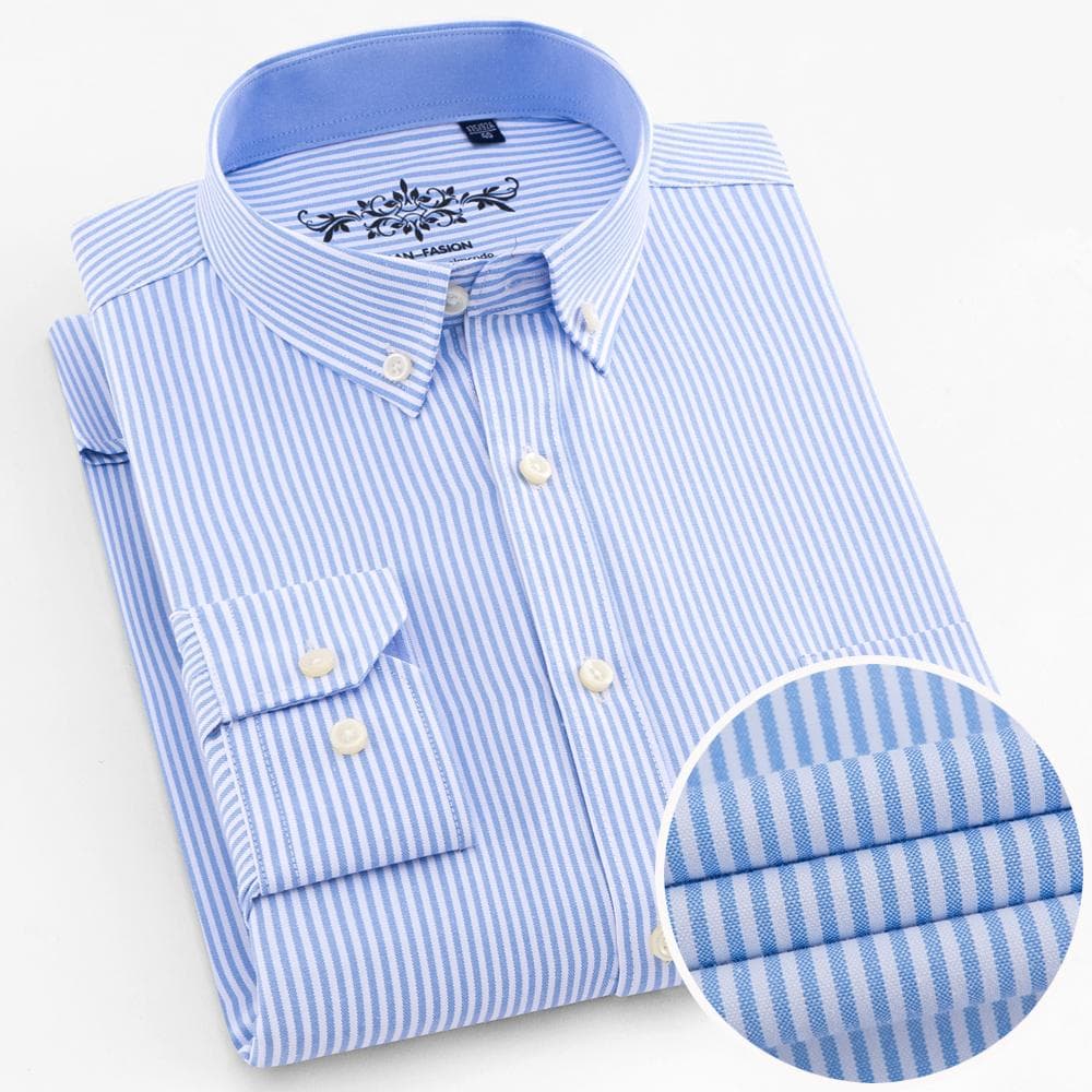 Men‘s Plaid Striped Long Sleeve Oxford Shirt - Premium Quality Breathable, Button Up Design - Ideal for Business & Formal Events 44 white/light blue