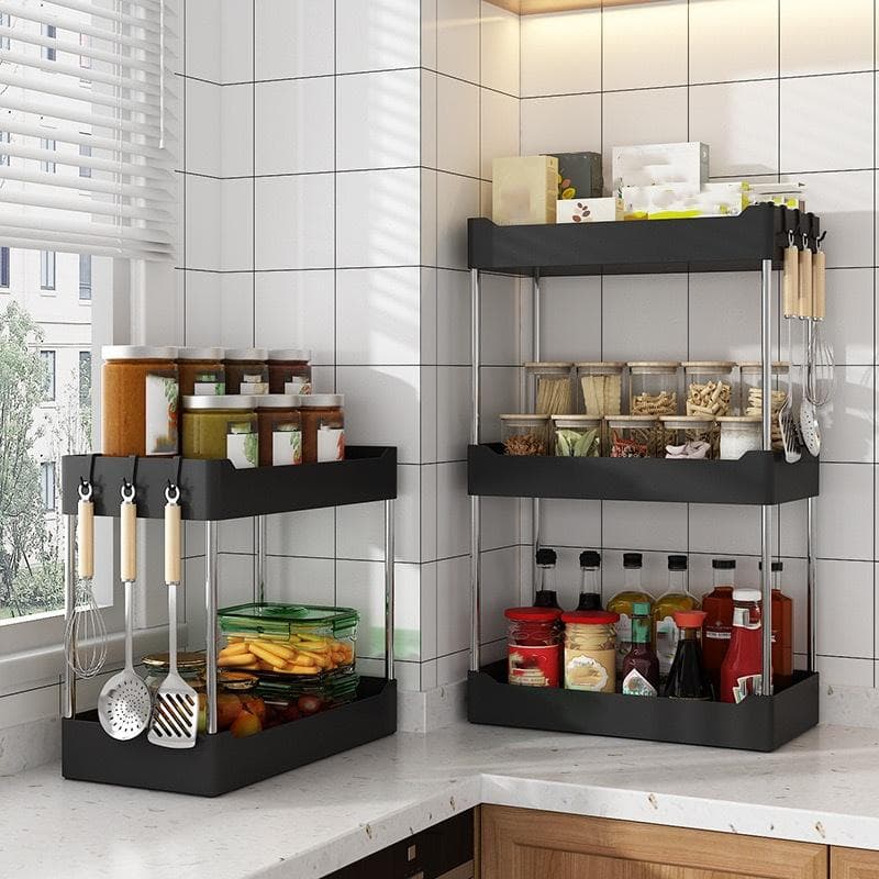 Kitchen Spice Storage Rack Multi-Functional Countertop Seasoning Storage Rack Household Multi-Layer Corner Shovel Kitchen Ut 2-tier black