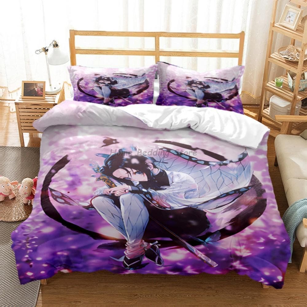 Anime Demon Slayer Bedding Set Japanese Cartoon Bed Linen 200x220 Teens Girls Twin Single Queen King Full Duvet Cover Sets EU Single 135x200cm