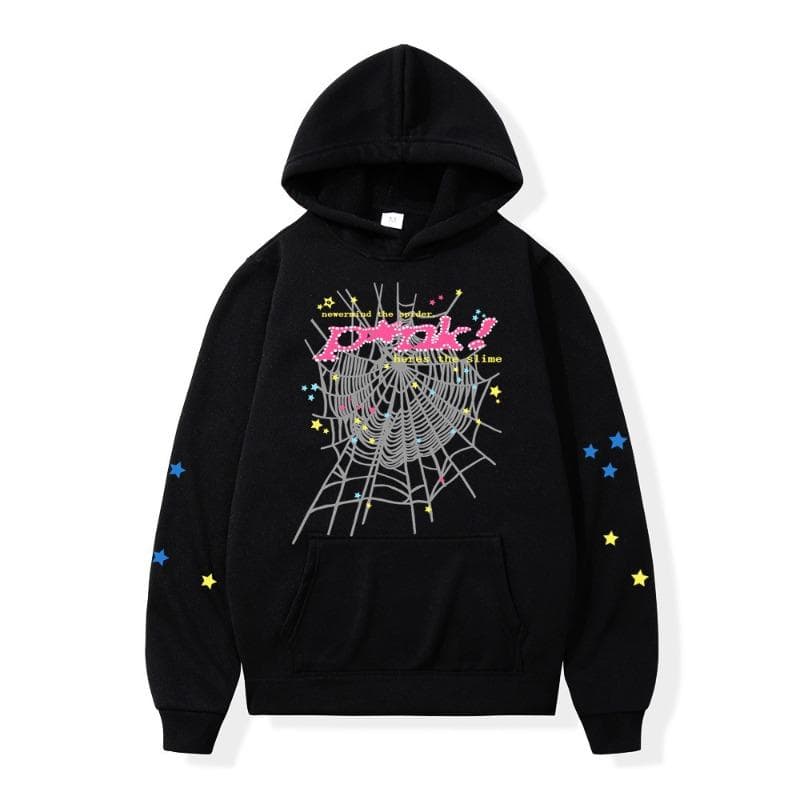 Autumn Winter Spider Web Hip Hop Singer Printed Versatile Hoodie Loose Casual Hoodies & Sweatshirts Men’s M black