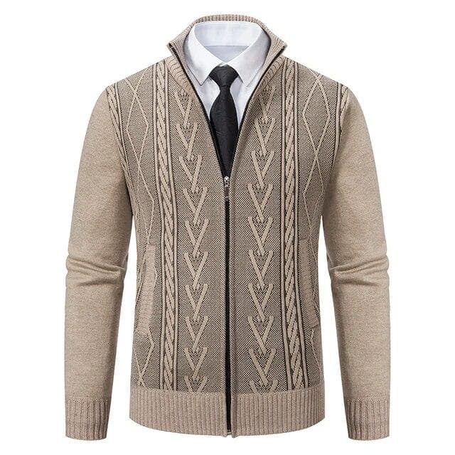Autumn Winter Cashmere Padded Warm Casual Men's Knitted Sweater Coat XXXL yellow