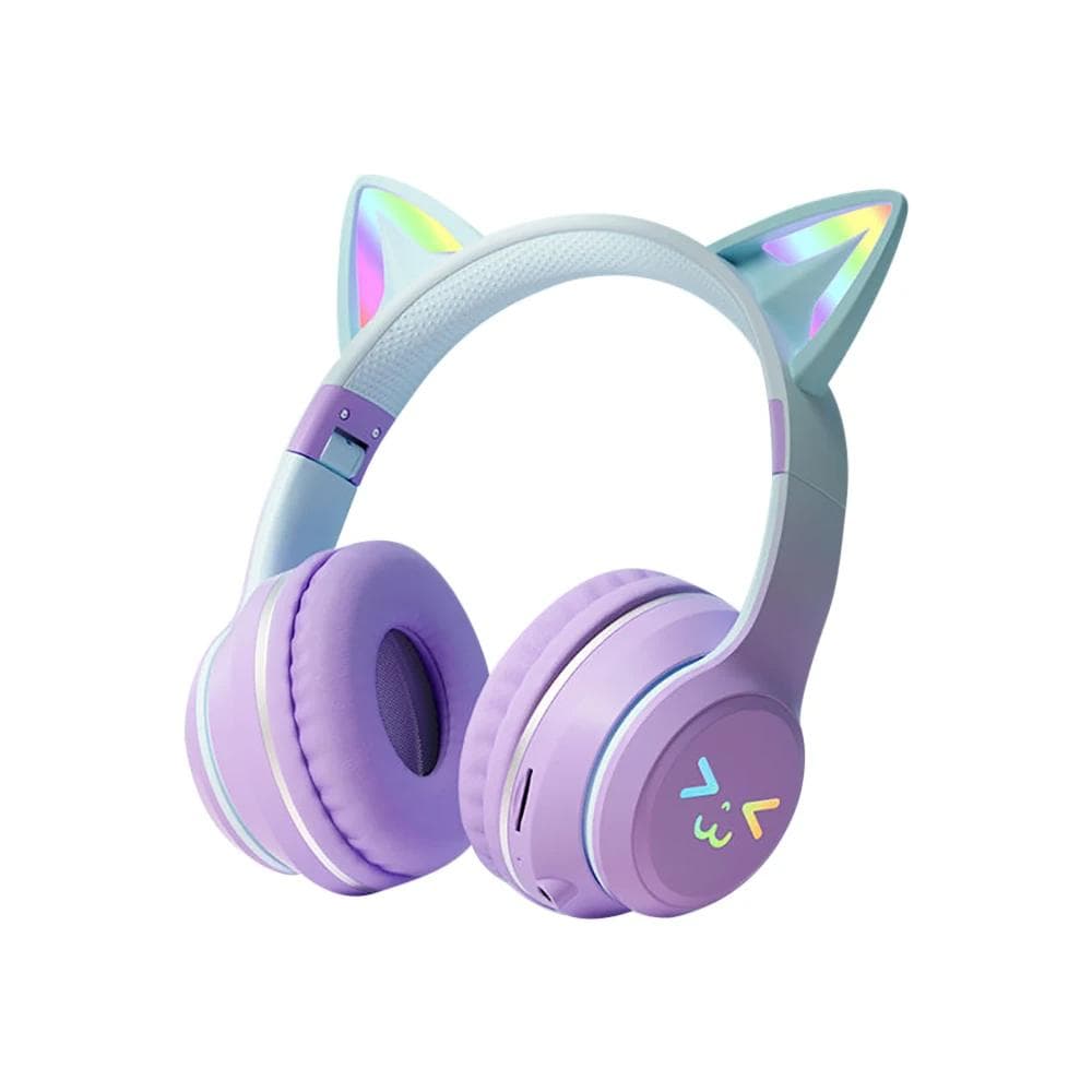 Gradient Wireless Headphones RGB Cute Cat Ear Bluetooth Earphones with Microphone Stereo Music Game Earphone Girls Kids Gifts purple