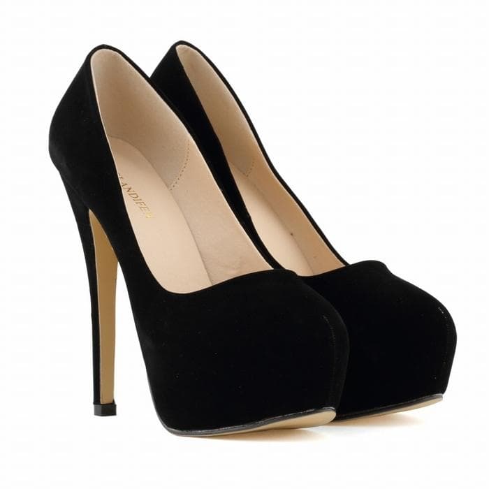 Big Size High Heels Cross-dresser Unisex Men's Hot Drag Queen Party Court Shoes Flock Concealed Pumps Platform Pointed Toe Plus SM Gay  Shoes 36 black