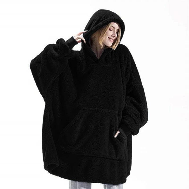 Fleece Hoodies Blanket for Women Men Oversized Hooded Sweatshirt Comfy Pullover Blanket Home Clothing One Size black