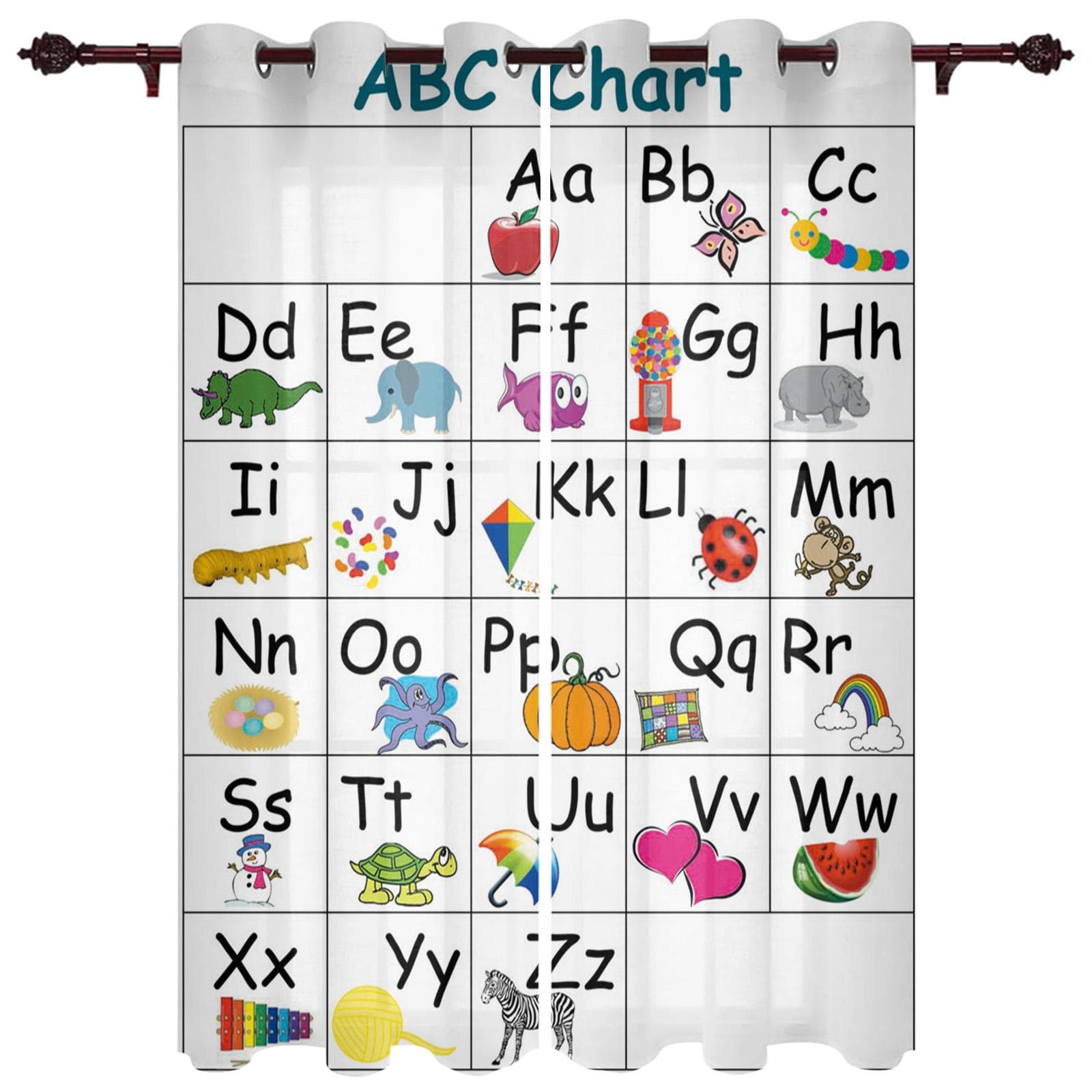 Modern Window Curtains for Living Room Cartoon Children English Alphabet Curtains for Child Bedroom Kitchen Decor Blinds Drapes 135W x 135H(cm) x2