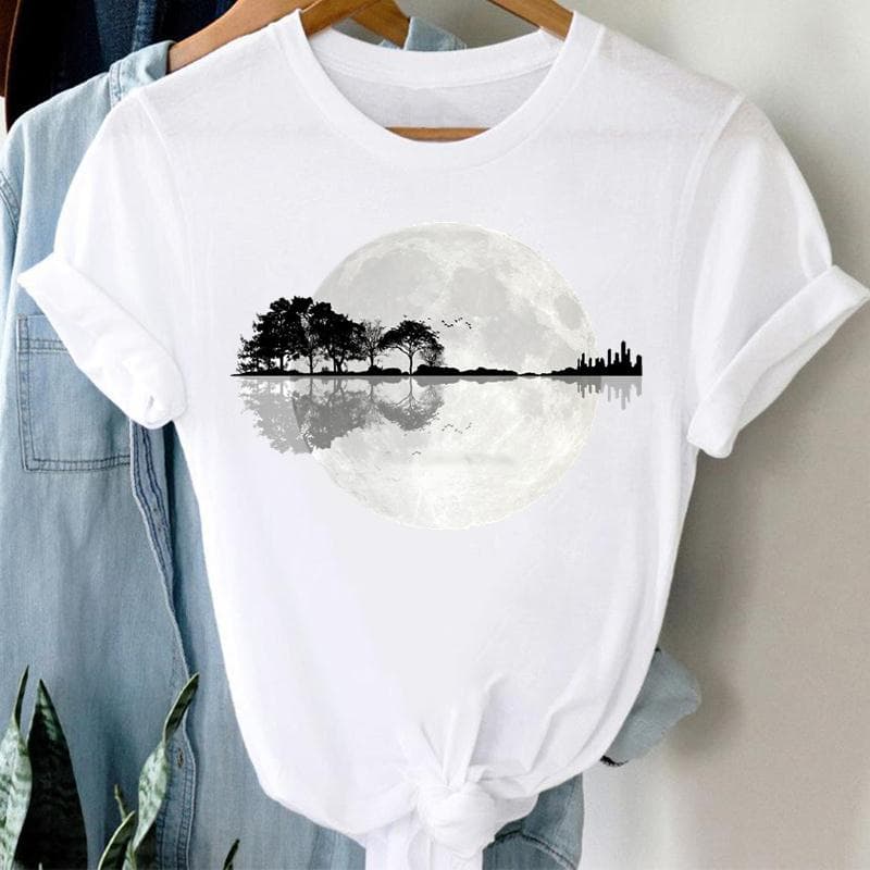 Women Print Peace Shadow 90s Short Sleeve Tee Top Fashion Tshirt Clothing Casual Summer Lady Female Graphic T-shirt M