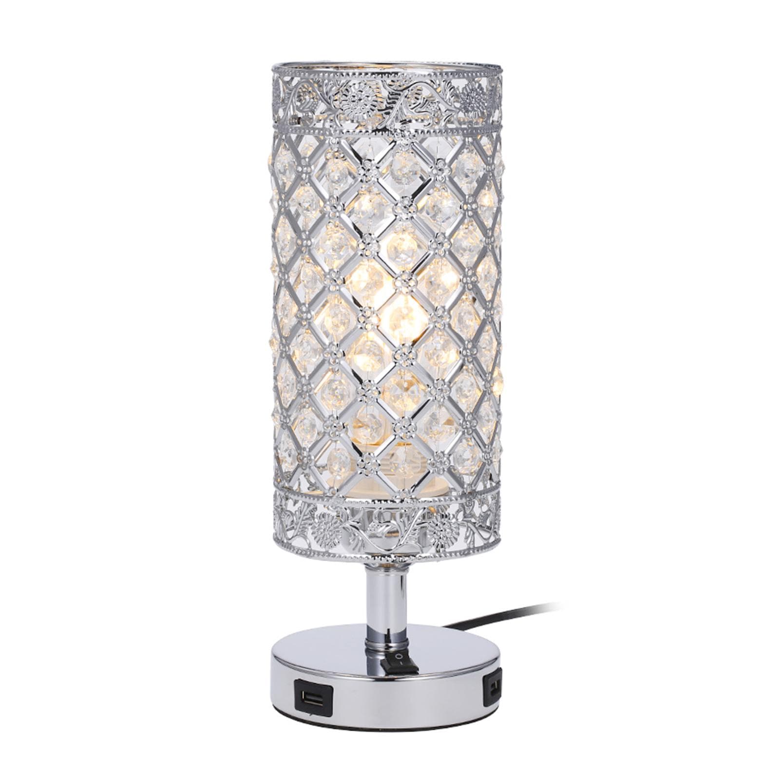 Tomshine Crystal Bedside Table Lamp Decorative Desk Light with Dual USB Charging Port Modern US Plug