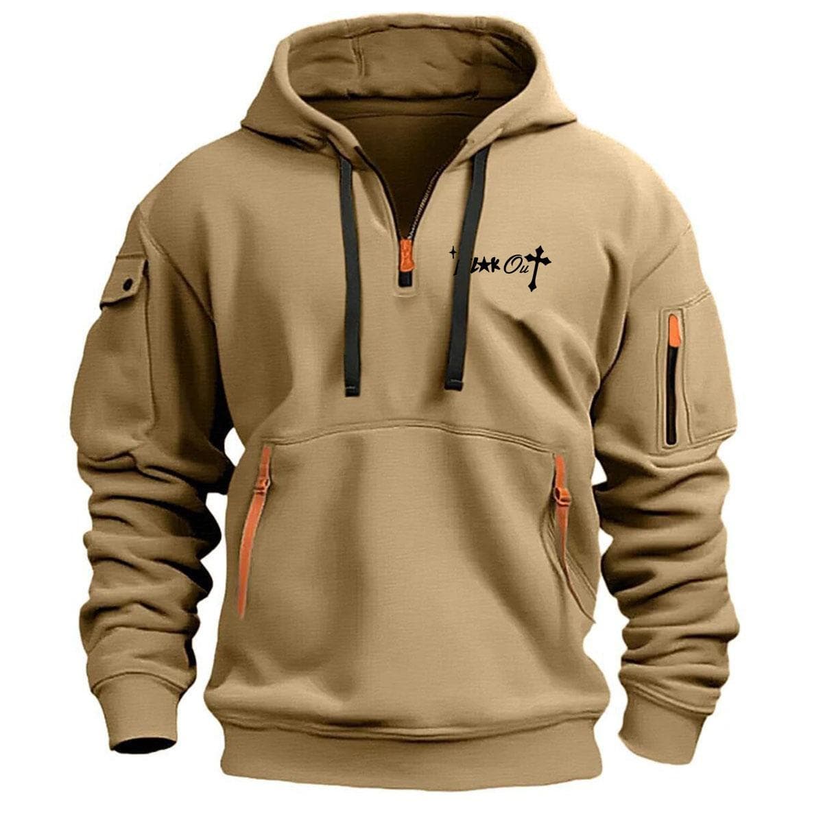 New Men's Hoodie Quarter Zip Hoodies Pocket Sports&Outdoor Streetwear Cool Casual Spring Fall Clothing Hoodies Sweatshirts M khaki