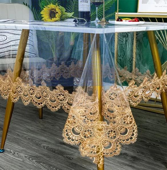 Waterproof Round Tablecloth Rectangle Embroidery PVC Transparent Table Cloth European Soft Mat Household Lace Table Cover 80x80cm