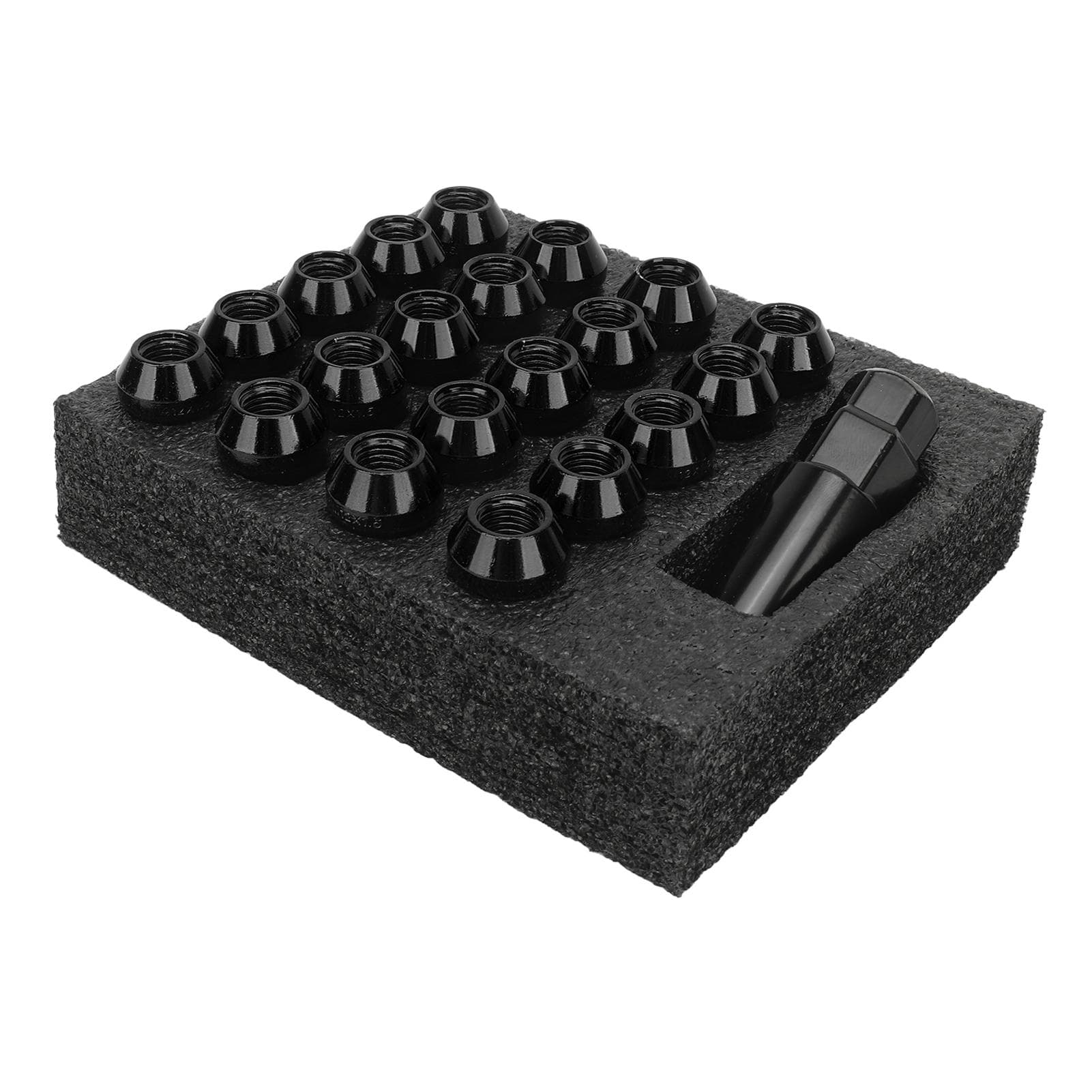 22PCS Tapered Lug Nuts with Nut Sleeve Key Alloy Steel Universal Forged Lock Nut Replacement for M12x1.5 black