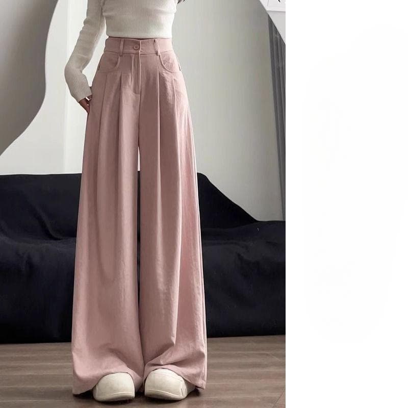 White Milk Fu Suit Pants for Women In Spring and Summer New High-waist Loose Draping Straight-leg Casual and Relaxed Wide-leg Pants XL