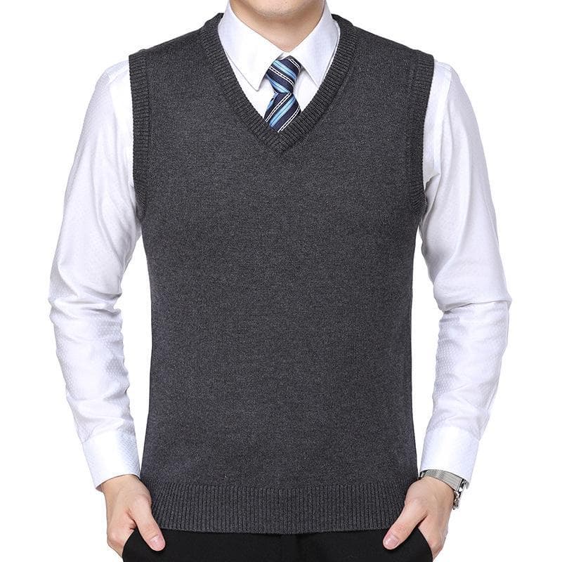 2023 Men's Wool V-Neck Sweater Vest - Solid Color, Autumn & Winter Collection for Business & Casual Wear 170/L grey