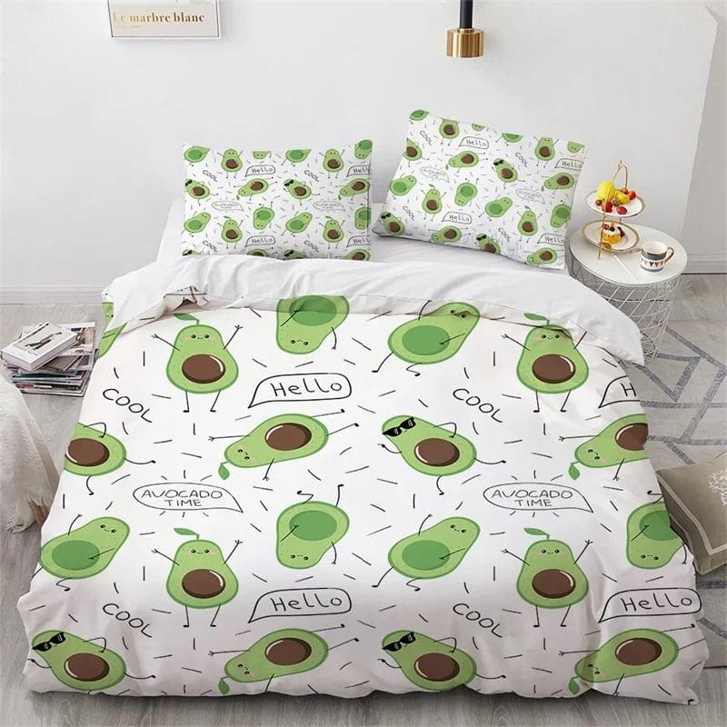 3D Printed Avocado Faces Bedding Set Boys Girls Twin Queen Size Cute Fruit Duvet Cover Pillowcase Bed Kids Adult 70x133cm 2pcs