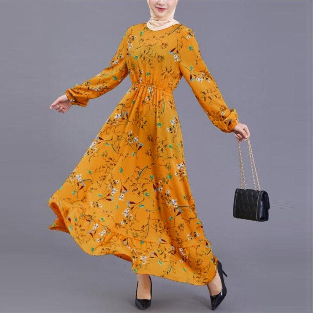 Spring Summer Female Solid Full Sleeve O-neck Casual Dress Women Bohemian Long Dress Woman Muslim Maxi Dresses Dropshipping L