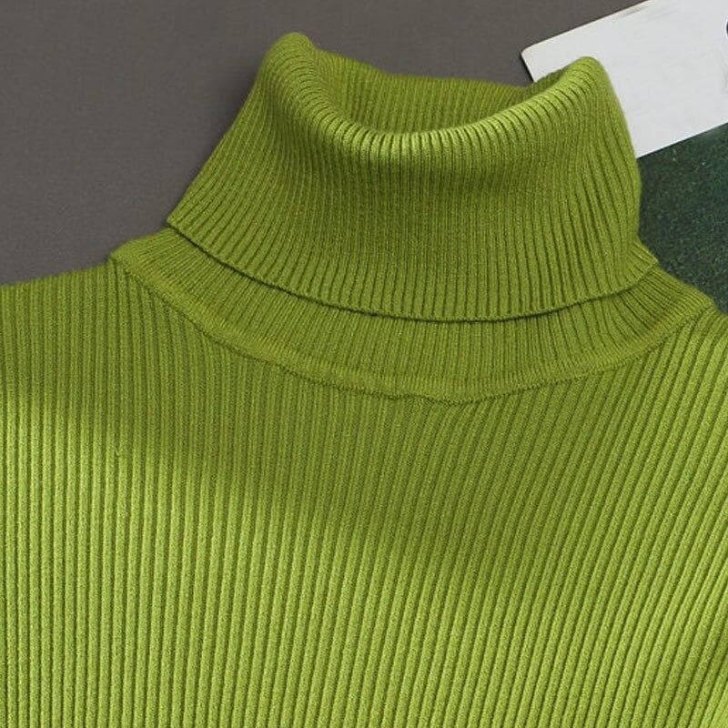 Fashion Slim Fit Knitted Tops Office-lady Long Sleeve Soft Sweater Women 2023 Autumn Winter Elegant Turtleneck Pullovers 28980 One Size green