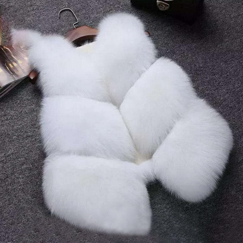 Autumn Winter Thick Warm Faux Fox Fur Vest Women High Quality Fashion V-Neck Short Fur Coat Female Fur Waistcoat M white