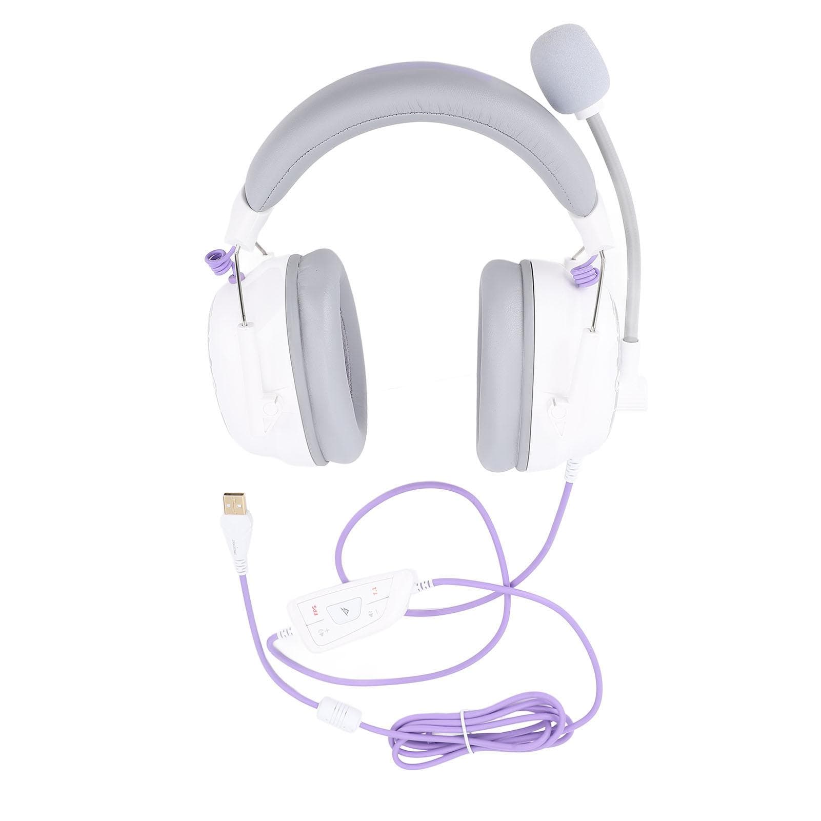Wired USB Gaming Headset HiFi 7.1 Surround Sound with Noise Canceling Microphone Lightweight Over white