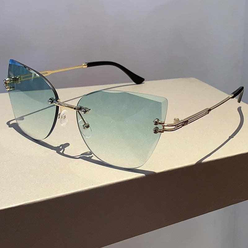 Fashion Big Rimless Sunglasses Women Luxury Glasses Cat Sunglasses Trending dark green