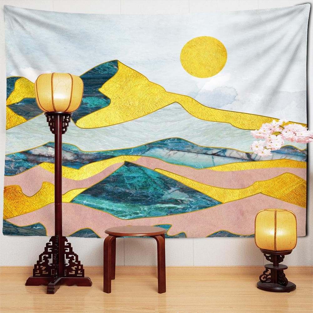 Marble Pattern Tapestry Wall Hanging Landscape Artistic Conception Landscape Painting Bohemian Wall Decor Background Cloth 95x70cm