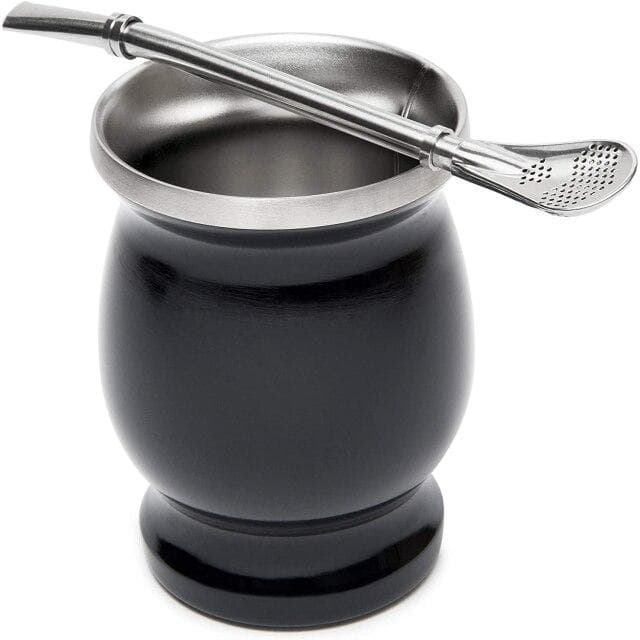 Gourd Set Double Stainless Steel Mate Cup and Bombilla Set black