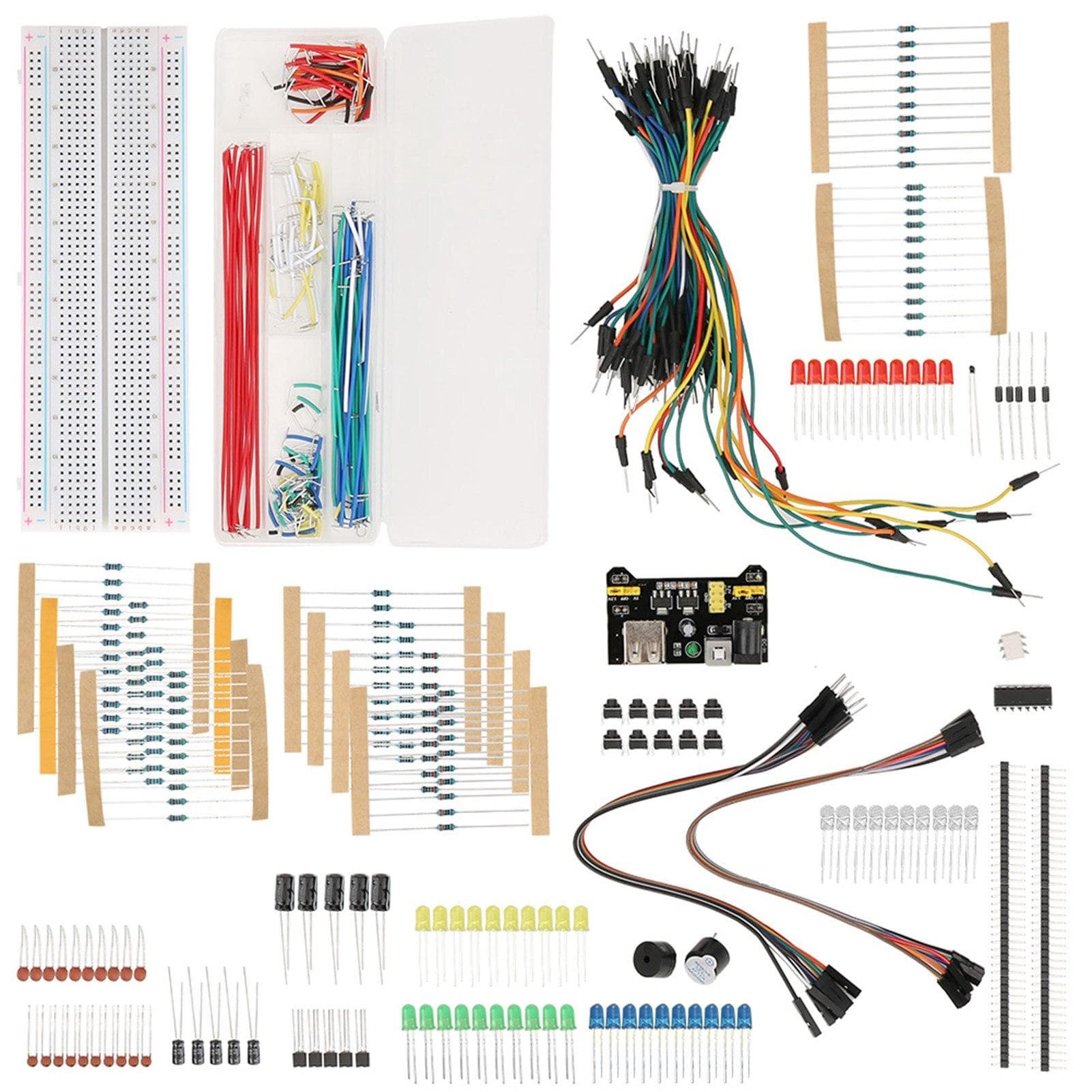Electronics Component Starter Kit Breadboard Solderless Jumper Wires LEDs Resisitor
