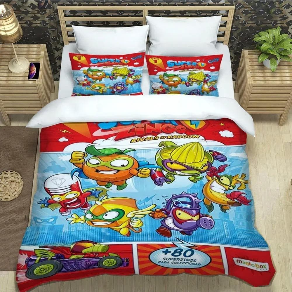 Cute cartoon Super Zings Bedding Sets exquisite bed supplies set duvet cover comforter set bedding set luxury Birthday Gift 135X200cm 2pcs