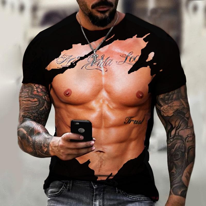 Muscle Men T-shirt Abdominal Muscle3D Printed Men's Fashion Personality Short Sleeve Summer Cool Streetwear Oversized Tops 6XL