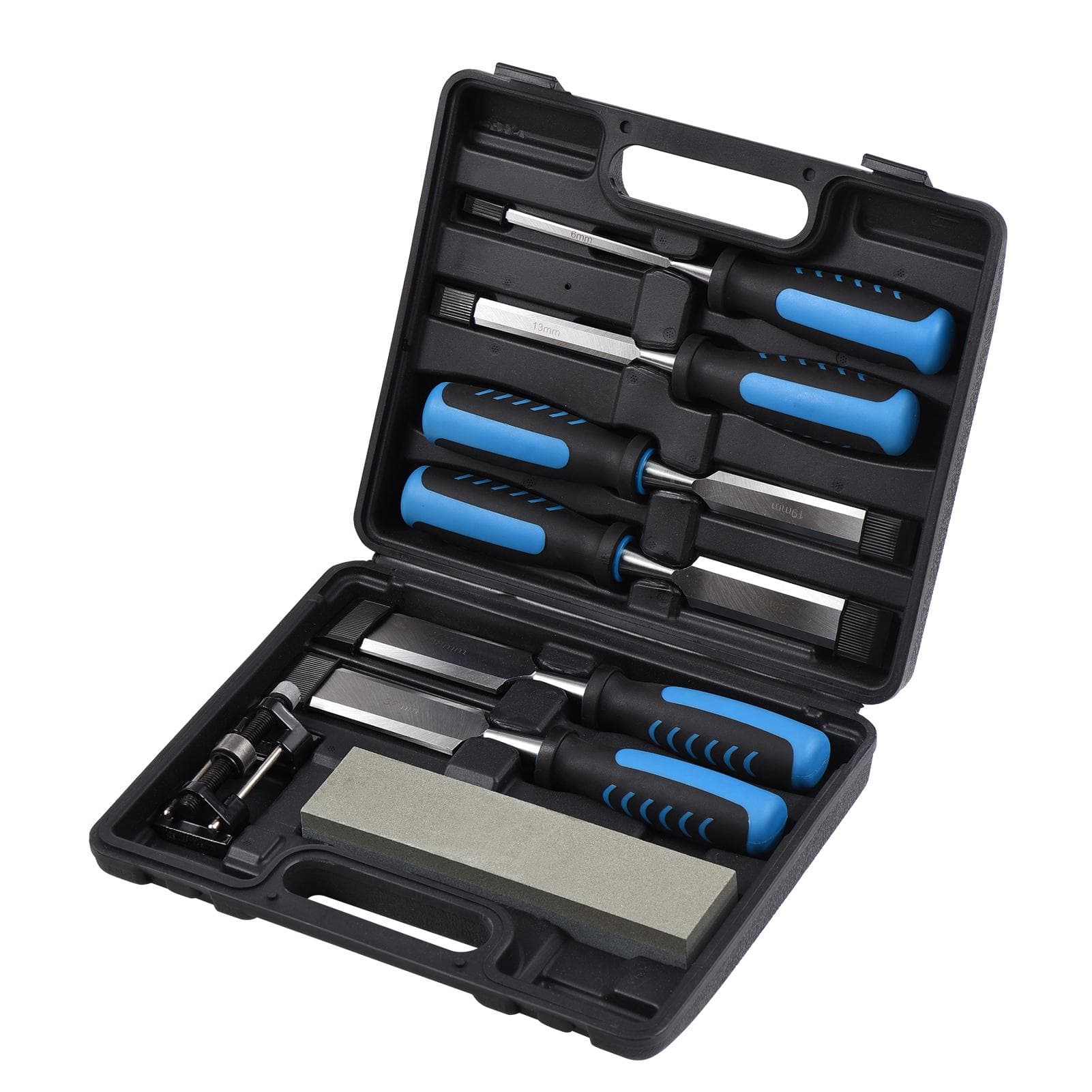 9 PCS Wood Chisel Set with Carry Case Honing Guide Whetstone Non-slip Wood Carving Flat Chisels 9 PCS