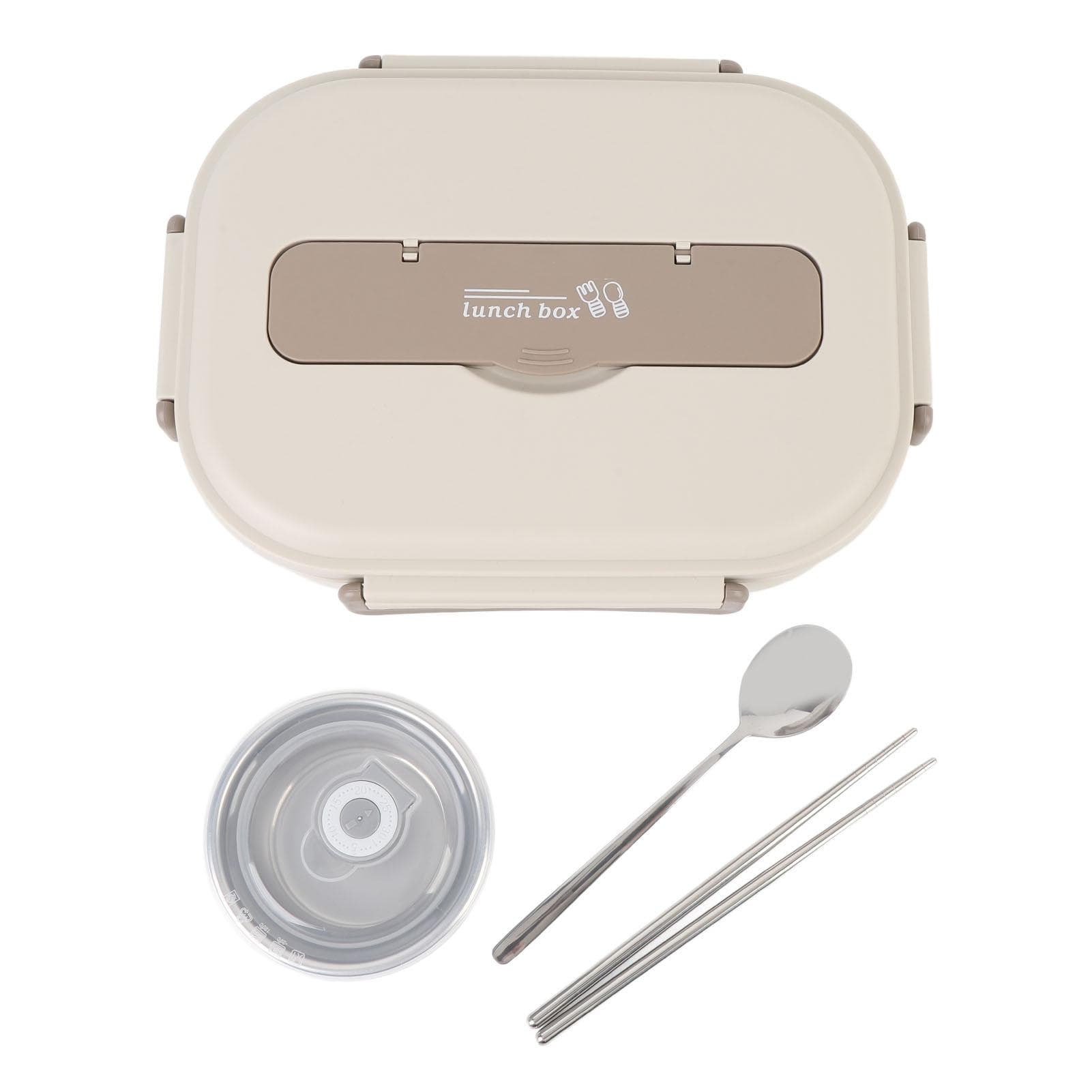 1500ml Lunch Box with Utensils and Soup Bowl Multi Compartments 316 Stainless Steel Lunch Food Beige