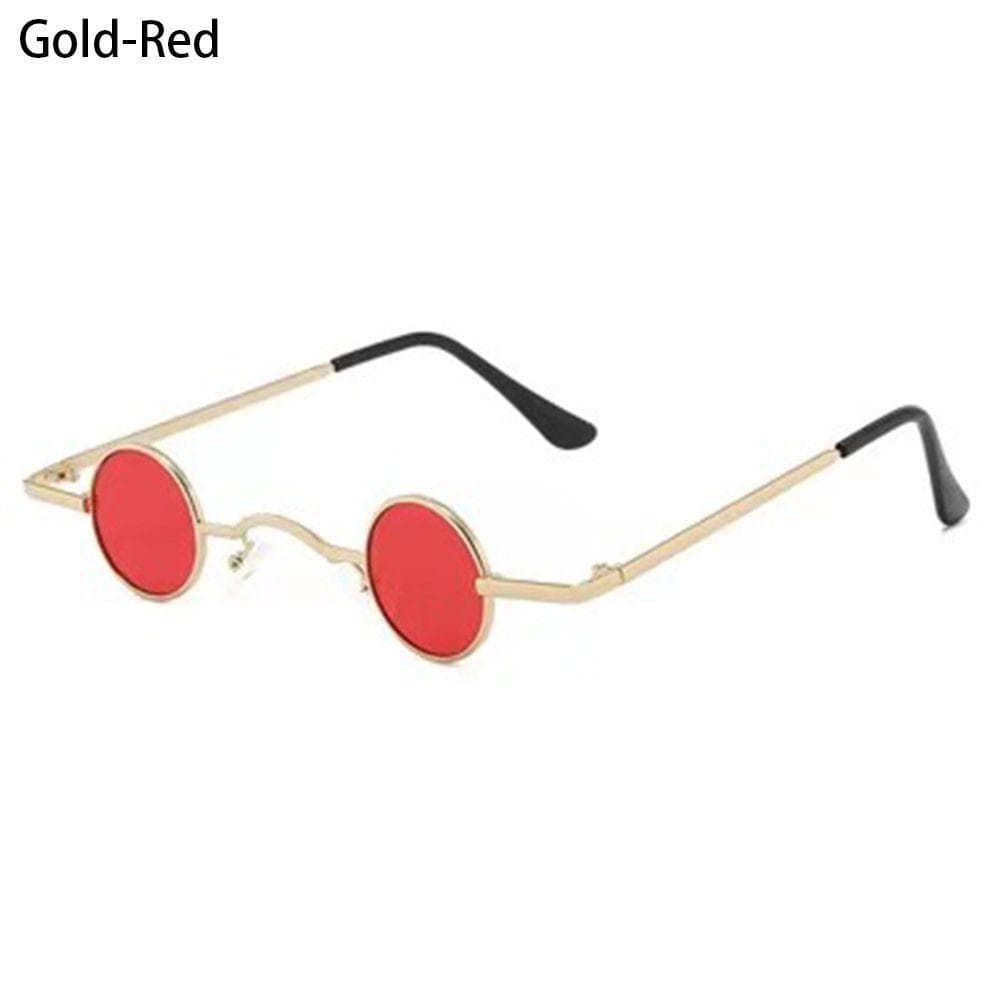 Small Round Anti-Reflective Sunglasses for Women Men Ultra Mini Metal Frame Hip Hop Punk Sun Glasses Candy Color Ins Fashion red/gold
