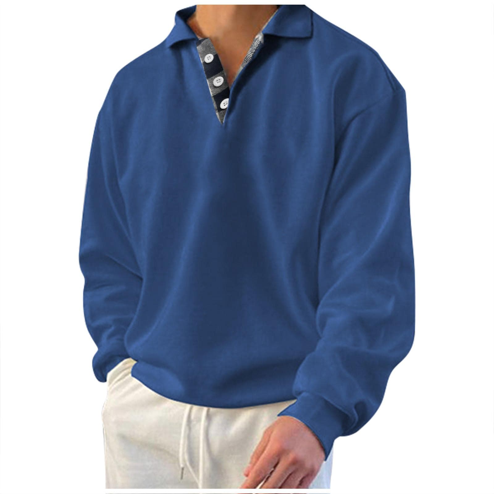 Men's Sweatshirt  Winter Sweatshirt Solid Color Lapel Loose Long Sleeve T-shirt XXXL dark blue