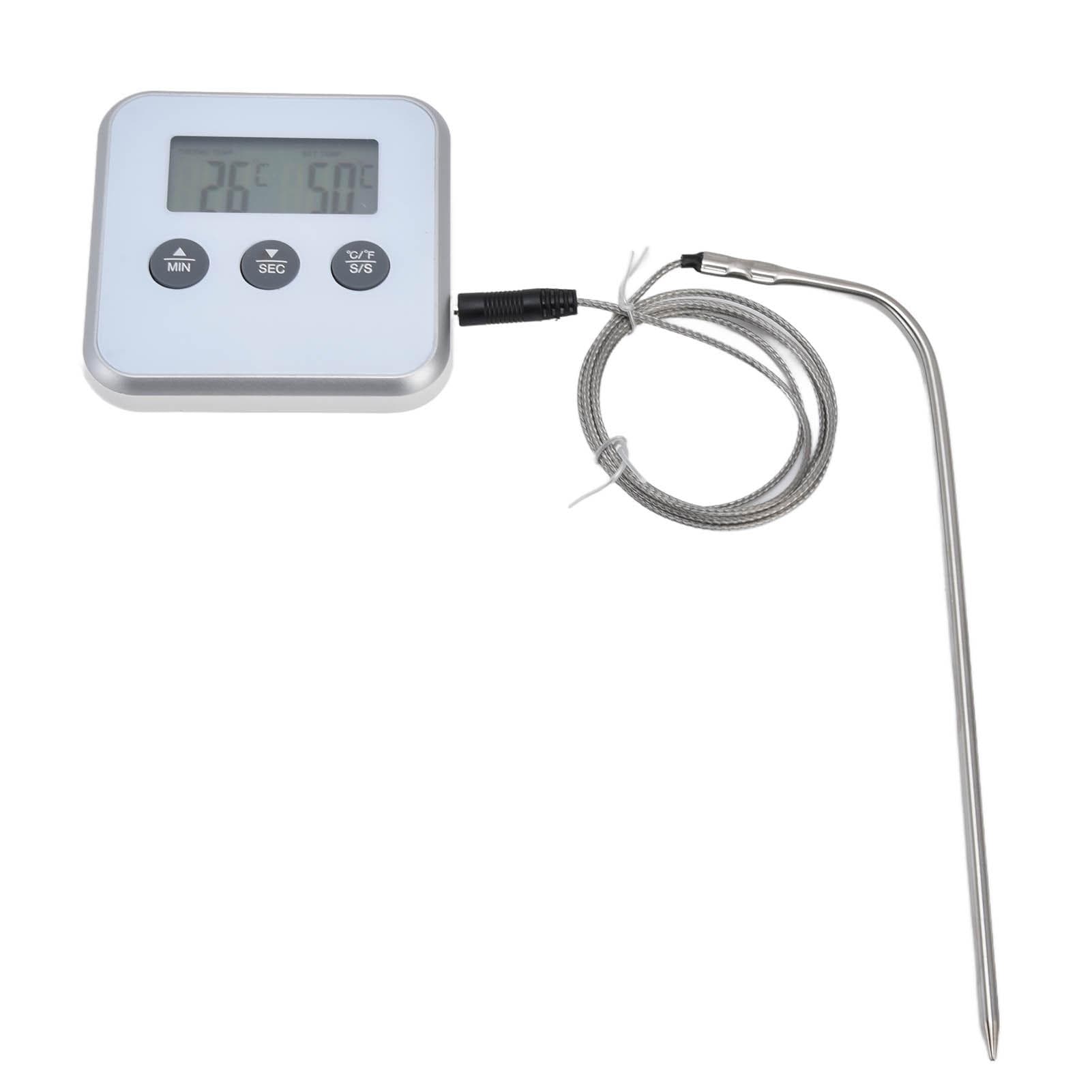 Meat Thermometer Smart 3 Buttons Digital LED Display Multifunctional Oven Thermometer with Probe white