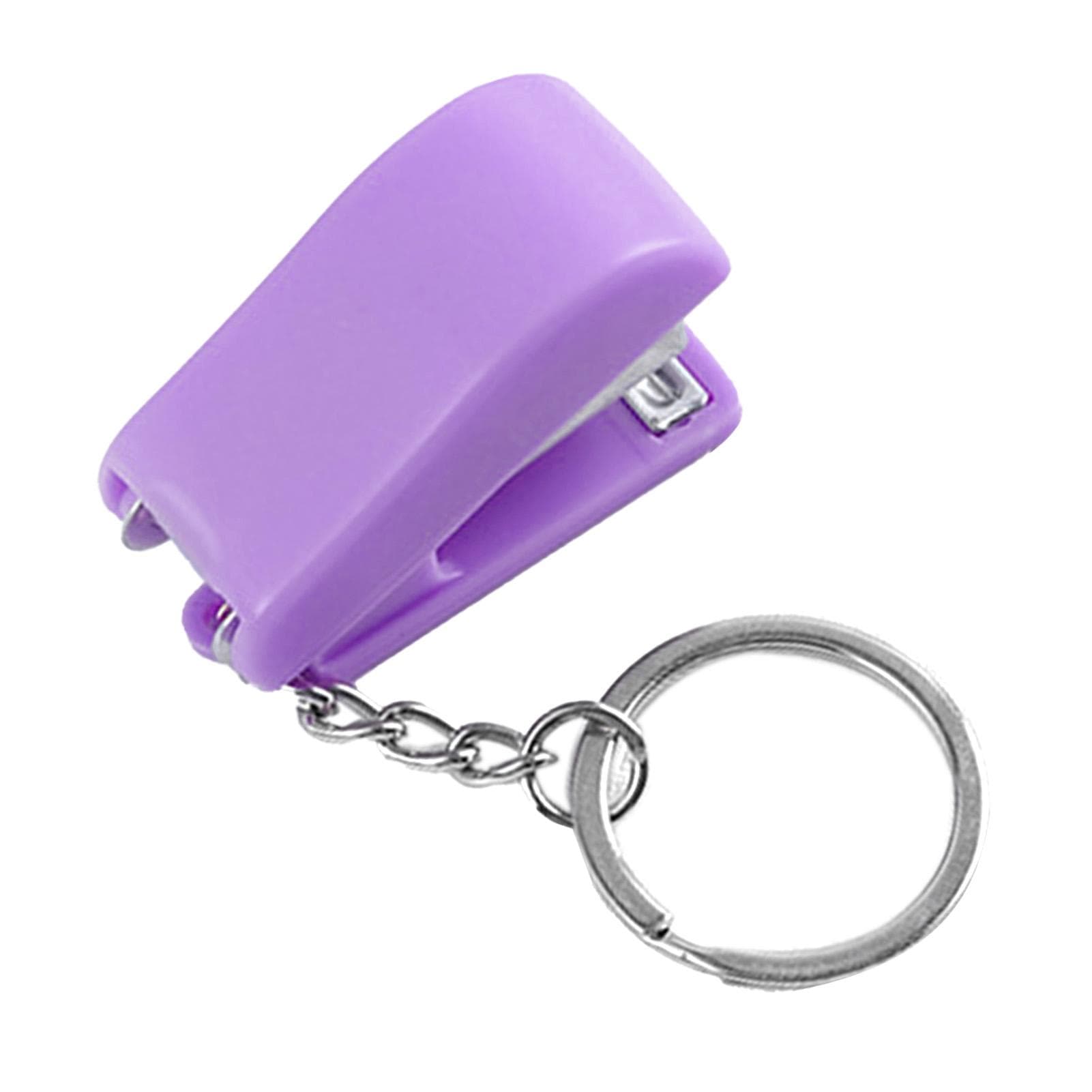 Mini Keychain Staplers Creativity Cute Lightweight Mini Stapler with Keychain for Student Writers purple