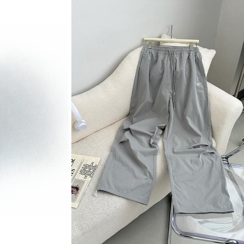 Spring and Summer New Loose Straight Casual Quick-drying Sweatpants Embroidered Wide-leg Pants XL