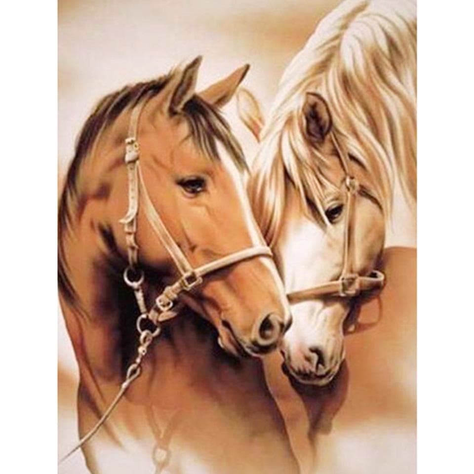5D DIY Diamond Painting Horse Couple Full Round Diamond Embroidery Horses Cross Stitch 20X30CM
