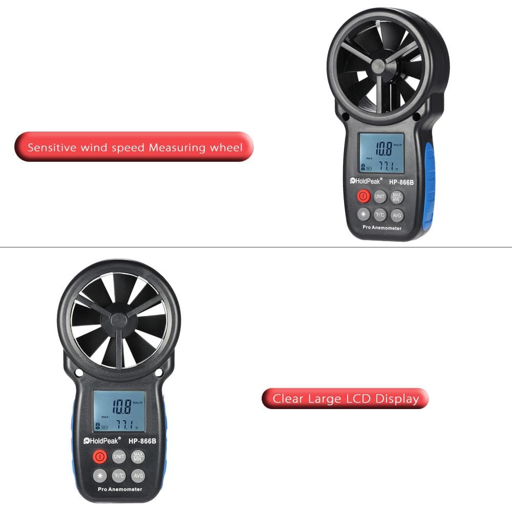 HP-866B LCD Digital Anemometer Wind Speed Air Temp Tester New HoldPeak HP-866B black