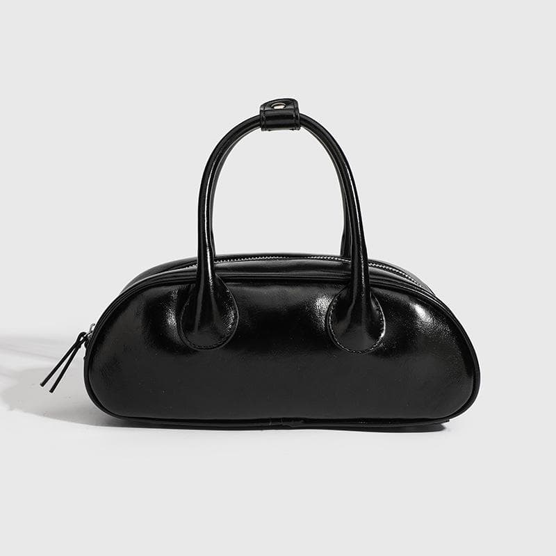 Leather Summer Niche, High-end and Fashionable Silver Underarm Bowling Bag, Shoulder Bag, Crossbody Baguette Bag black