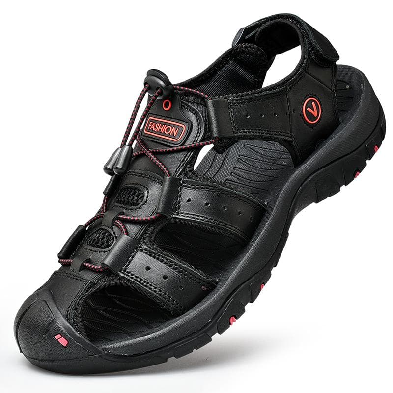 Men's Sandal Genuine Leather Men Shoes for Summer Large Size Outdoor Walking Shoes Male Sandals Man Slippers Plus Size 41 black
