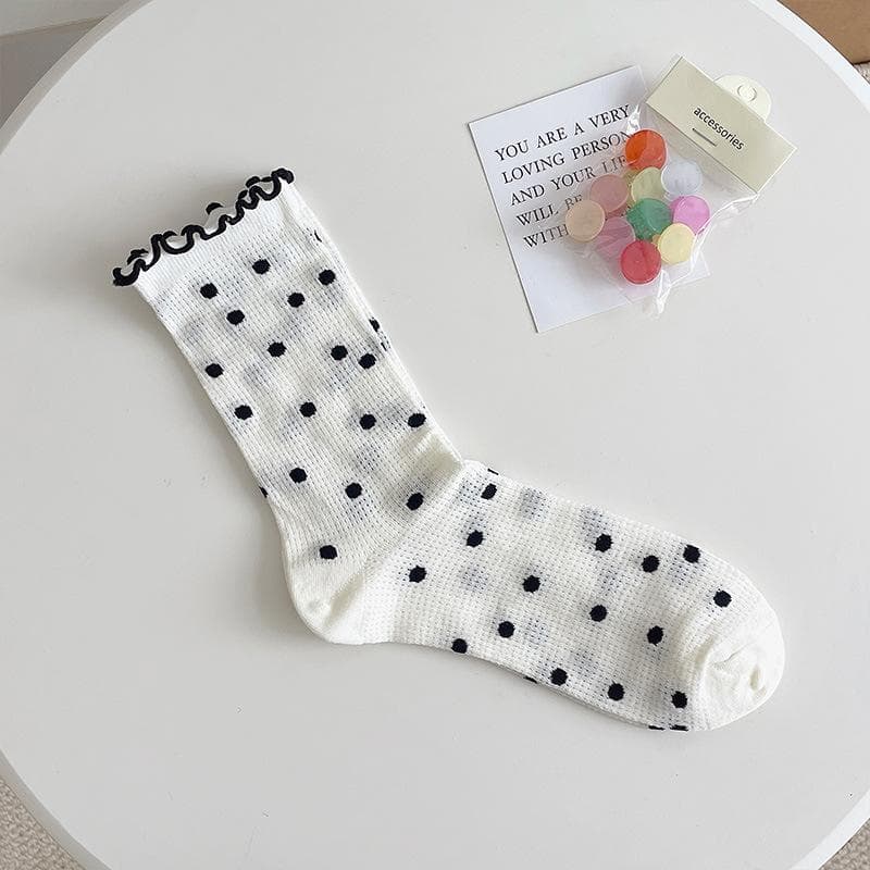 Colored polka dot socks women's summer thin mesh midtube socks Net Red socks cartoon heart pile socks