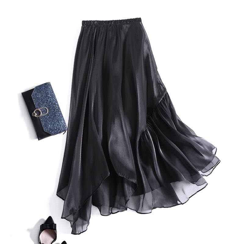 Pleated Skirt Irregular Design A-line Large Skirt for Women L