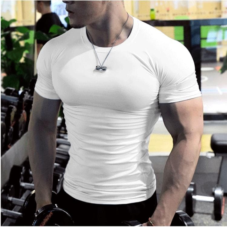 Large Size Men's Summer Fashion Solid Sports T-Shirt Teenagers Short Sleeve Round Collar Top XL white